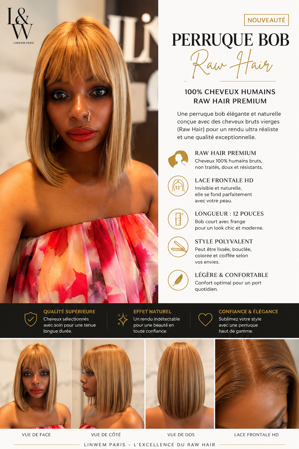 Perruque Bob en Raw Hair 100 % naturel