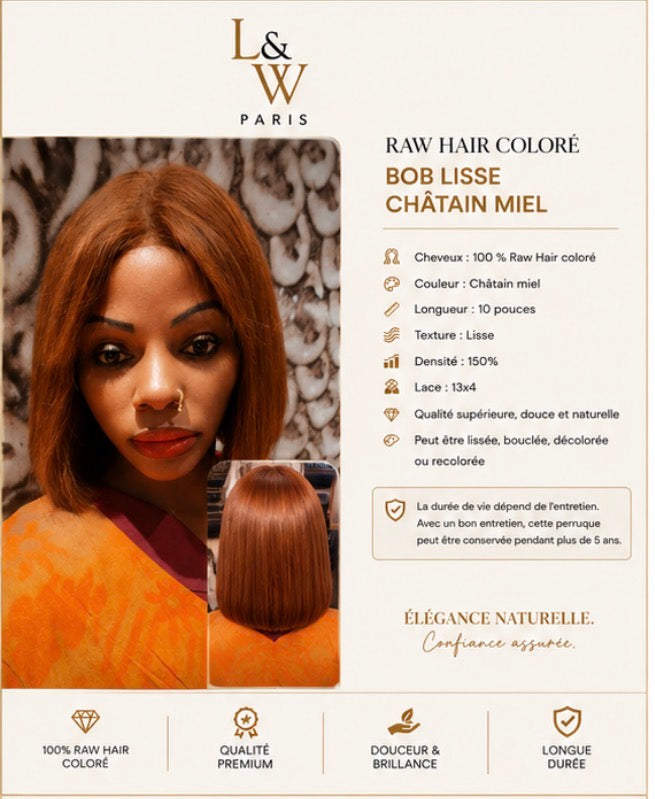 Raw Hair Coloré - Bob Lisse Châtain Miel